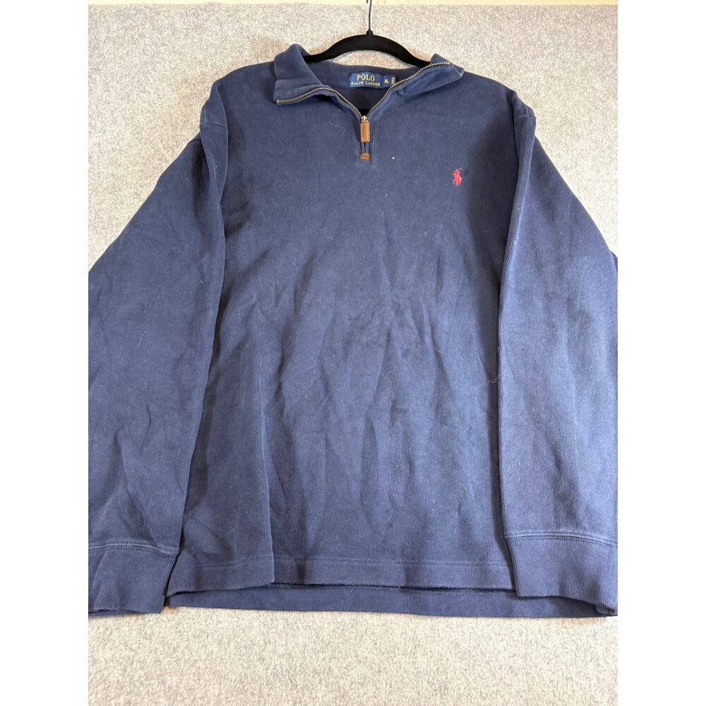 Polo Ralph Lauren Quarter Zip Pullover Mens Blue Long Sleeve Ribbed Preppy XL